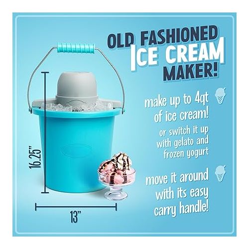  Nostalgia Electric Ice Cream Maker - Old Fashioned Soft Serve Ice Cream Machine Makes Frozen Yogurt or Gelato in Minutes - Fun Kitchen Appliance - Aqua - 4 Quart