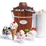 Nostalgia Electric Ice Cream Maker - Old Fashioned Soft Serve Ice Cream Machine Makes Frozen Yogurt or Gelato in Minutes - Fun Kitchen Appliance - Vintage Wooden Style - Dark Wood - 6 Quart