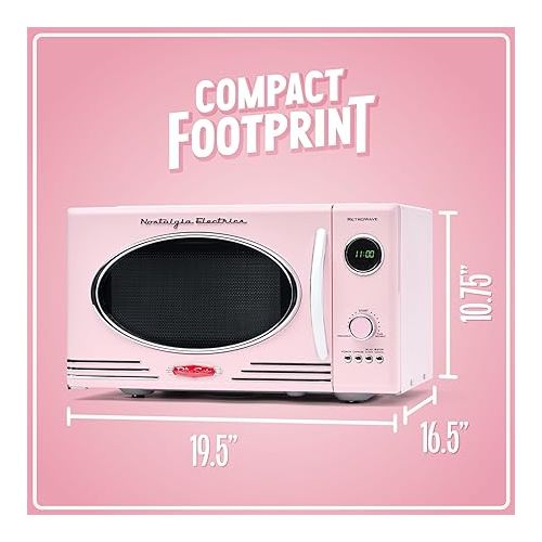  Nostalgia Retro Countertop Microwave Oven - Large 800-Watt - 0.9 cu ft - 12 Pre-Programmed Cooking Settings - Digital Clock - Kitchen Appliances - Pink