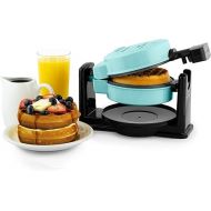 Nostalgia MyMini Flip Belgian Waffle Maker, Waffle Iron with Non-Stick Surfaces, Cool Touch Handles, & Removable Drip Tray, Makes Classic Belgian Style Waffles, Egg Bakes, Cinnamon Rolls, Aqua