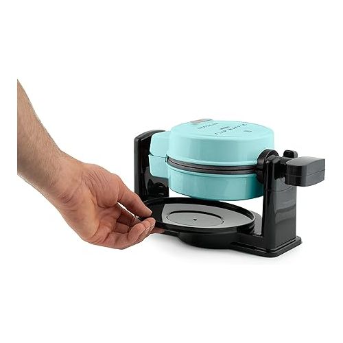  Nostalgia MyMini Flip Belgian Waffle Maker, Waffle Iron with Non-Stick Surfaces, Cool Touch Handles, & Removable Drip Tray, Makes Classic Belgian Style Waffles, Egg Bakes, Cinnamon Rolls, Aqua