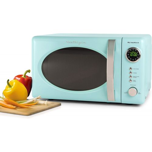  [아마존베스트]Nostalgia RMO7AQ Retro 0.7 cu ft 700-Watt Countertop Microwave Oven, 12 Pre Programmed Cooking Settings, Digital Clock, Easy Clean Interior, Aqua