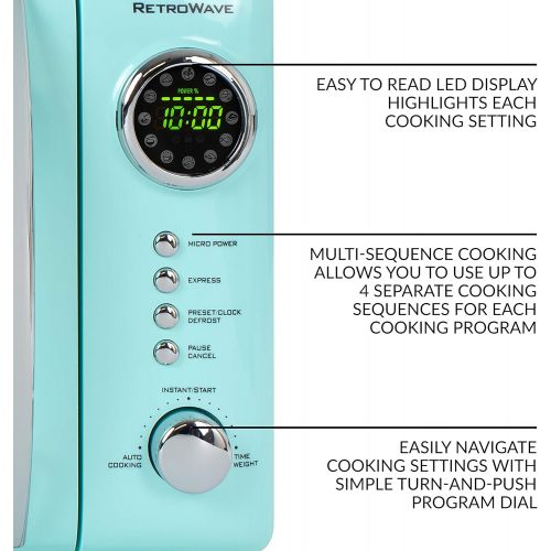  [아마존베스트]Nostalgia RMO7AQ Retro 0.7 cu ft 700-Watt Countertop Microwave Oven, 12 Pre Programmed Cooking Settings, Digital Clock, Easy Clean Interior, Aqua