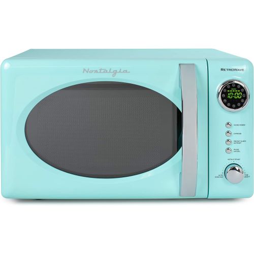  [아마존베스트]Nostalgia RMO7AQ Retro 0.7 cu ft 700-Watt Countertop Microwave Oven, 12 Pre Programmed Cooking Settings, Digital Clock, Easy Clean Interior, Aqua