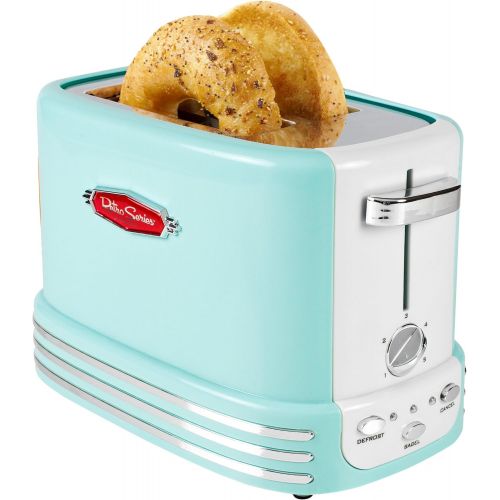  [아마존베스트]NOSTALGIA Nostalgia RTOS200AQ Bagel Toaster, 2-Slice, Aqua