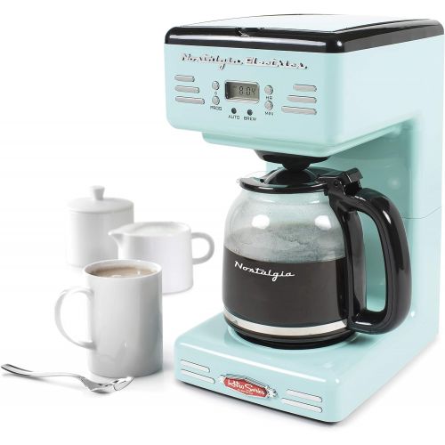  Nostalgia RCOF12AQ New & Improved Retro 12-Cup Programmable Coffee Maker With LED Display, Automatic Shut-Off & Keep Warm, Pause-And-Serve Function,Blue