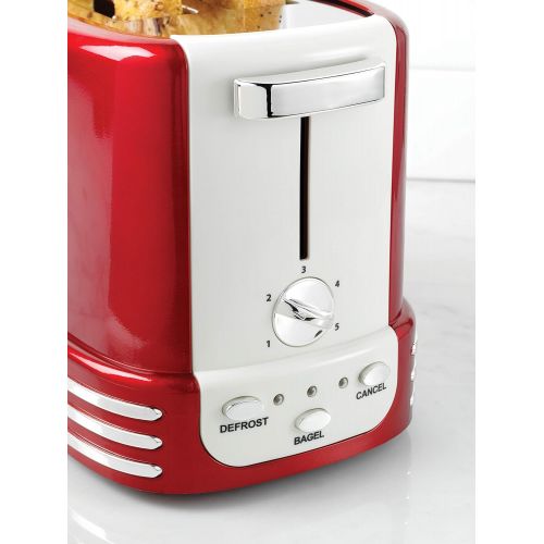  Nostalgia RTOS200 New and Improved Wide 2-Slice Toaster, Perfect For Bread, English Muffins, Bagels, 5 Browning Levels, With Crumb Tray & Cord Storage  Retro Red