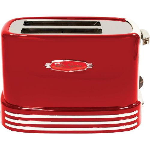  Nostalgia RTOS200 New and Improved Wide 2-Slice Toaster, Perfect For Bread, English Muffins, Bagels, 5 Browning Levels, With Crumb Tray & Cord Storage  Retro Red