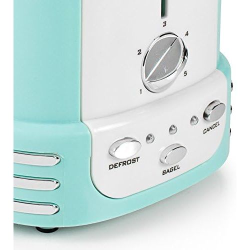  Nostalgia RTOS200AQ New and Improved Retro Wide 2-Slice Toaster Perfect For Bread, English Muffins, Bagels, 5 Browning Levels, With Crumb Tray & Cord Storage  Aqua