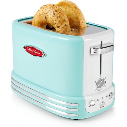  Nostalgia RTOS200AQ New and Improved Retro Wide 2-Slice Toaster Perfect For Bread, English Muffins, Bagels, 5 Browning Levels, With Crumb Tray & Cord Storage  Aqua