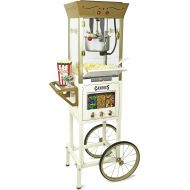 Nostalgia Popcorn Maker Professional Cart, 8 Oz Kettle Makes Up to 32 Cups, Vintage Movie Theater Popcorn Machine with Three Candy Dispensers and Interior Light, Measuring Spoons a