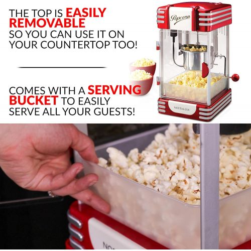  Nostalgia PC530CTRR Classic Popcorn Machine with Interior Light 2.5 Oz. Kettle Makes 10 Cups, Measuring Spoons and Scoop, Retro Red and White