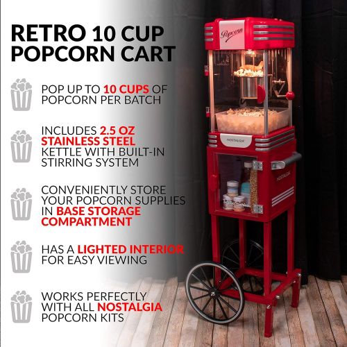  Nostalgia PC530CTRR Classic Popcorn Machine with Interior Light 2.5 Oz. Kettle Makes 10 Cups, Measuring Spoons and Scoop, Retro Red and White