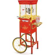 Nostalgia Popcorn Maker Professional Cart, 8 Oz Kettle Makes Up to 32 Cups, Vintage Movie Theater Popcorn Machine with Interior Light, Measuring Spoons and Scoop, Red