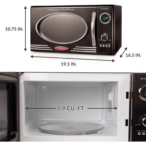  Nostalgia RMO4BK Retro 0.9 Cubic Foot 800-Watt Countertop Microwave Oven, 5 Power Levels and 12 Cook Settings, LED Display, Jet Black