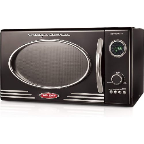  Nostalgia RMO4BK Retro 0.9 Cubic Foot 800-Watt Countertop Microwave Oven, 5 Power Levels and 12 Cook Settings, LED Display, Jet Black