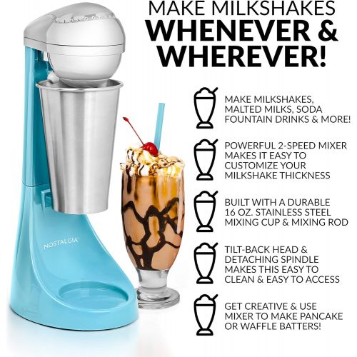  Nostalgia Electric MLKS100BL Two-Speed Milkshake Maker, 16-Ounce, Blue: Kitchen & Dining