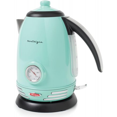  [아마존베스트]Nostalgia RWK150AQ Retro Stainless Steel Electric Water Kettle, Holds 1.7 Liters, Boil-Dry Protection, 360° Rotating Base, Water Level Indicator Window, Perfect For Tea, Hot Chocol