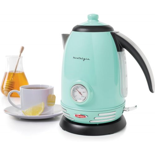  [아마존베스트]Nostalgia RWK150AQ Retro Stainless Steel Electric Water Kettle, Holds 1.7 Liters, Boil-Dry Protection, 360° Rotating Base, Water Level Indicator Window, Perfect For Tea, Hot Chocol