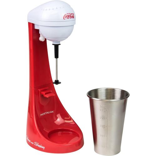  [아마존베스트]Nostalgia Two-Speed Electric Coca-Cola Limited Edition Milkshake Maker and Drink Mixer, Includes 16-Ounce Stainless Steel Mixing Cup & Rod-Red, 16 oz