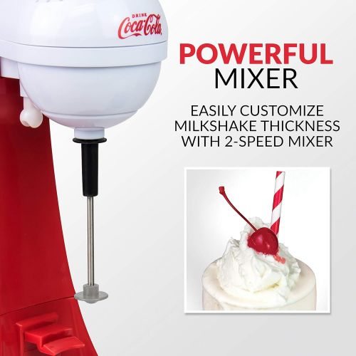  [아마존베스트]Nostalgia Two-Speed Electric Coca-Cola Limited Edition Milkshake Maker and Drink Mixer, Includes 16-Ounce Stainless Steel Mixing Cup & Rod-Red, 16 oz