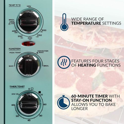  [아마존베스트]Nostalgia RTOV2AQ Large-Capacity 0.7-Cu. Ft. Capacity Multi-Functioning Retro Convection Toaster Oven, Fits 12 Slices of Bread and Two 12-Inch Pizzas, Built In Timer, Includes Baki