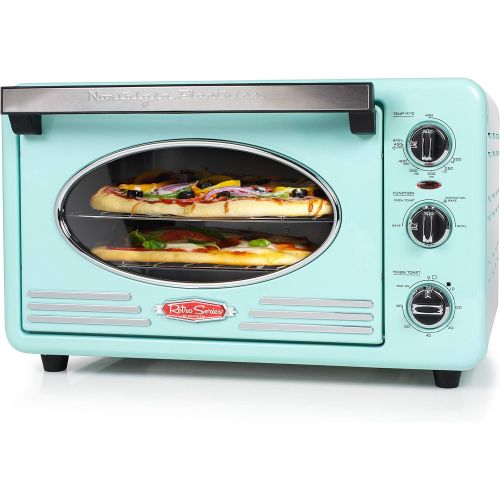  [아마존베스트]Nostalgia RTOV2AQ Large-Capacity 0.7-Cu. Ft. Capacity Multi-Functioning Retro Convection Toaster Oven, Fits 12 Slices of Bread and Two 12-Inch Pizzas, Built In Timer, Includes Baki