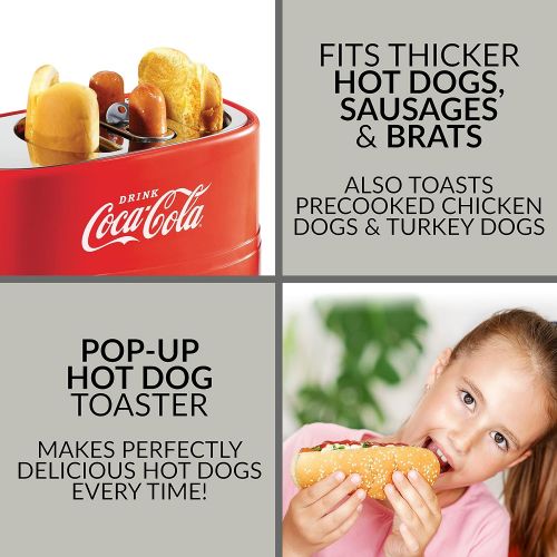  [아마존베스트]Nostalgia HDT600COKE Coca-Cola Pop-Up 2 Hot Dog and Bun Toaster, With Mini Tongs, Works With Chicken, Turkey, Veggie Links, Sausages and Brats, Red