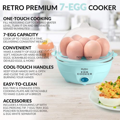  [아마존베스트]Nostalgia EC7AQ Retro Premium 7 Capacity Electric Large Hard-Boiled Egg Cooker Poached, Scrambled, Omelets, Whites, Sandwiches, With Alarm, Aqua