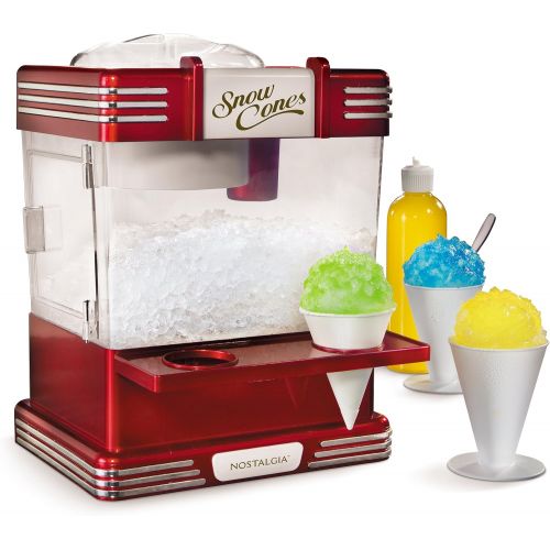  [아마존베스트]Nostalgia RSM602 Countertop Snow Cone Maker Makes 20 Icy Treats, Includes 2 Reusable Plastic Cups & Ice Scoop, Retro Red