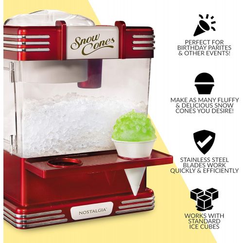  [아마존베스트]Nostalgia RSM602 Countertop Snow Cone Maker Makes 20 Icy Treats, Includes 2 Reusable Plastic Cups & Ice Scoop, Retro Red