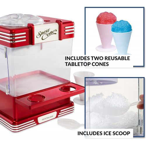  [아마존베스트]Nostalgia RSM602 Countertop Snow Cone Maker Makes 20 Icy Treats, Includes 2 Reusable Plastic Cups & Ice Scoop, Retro Red