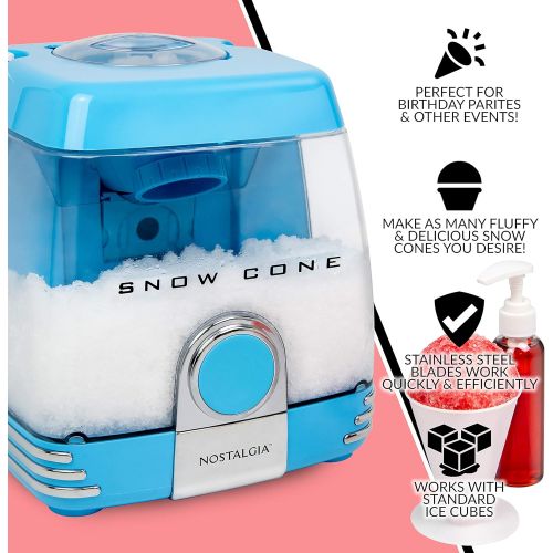  [아마존베스트]Nostalgia SC7BL Countertop Snow Cone Party Station Makes 30 Icy Treats, Includes 2 Reusable Pump Syrup Bottles, 2 Plastic Cups, Ice -Scoop, Blue