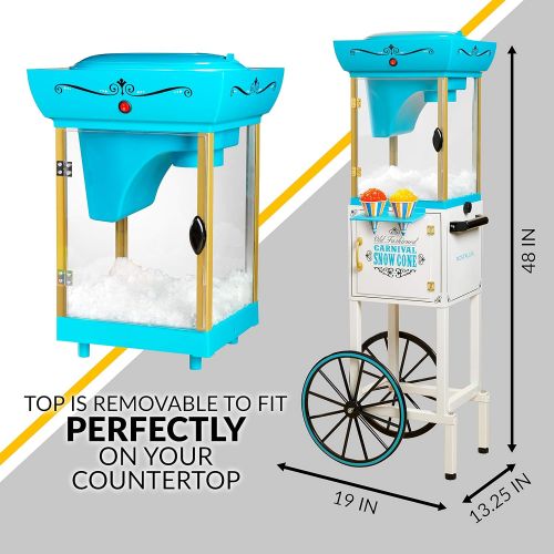  [아마존베스트]Nostalgia Inch Tall Snow Cone Cart, Metal Scoop Makes 48 Icy Treats, Includes Storage Compartment, Wheels For Easy Mobility  White/Blue