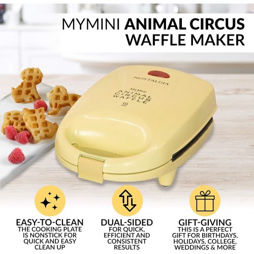  [아마존베스트]Nostalgia MANWFL4YW MyMini Electric Animal Circus Waffle Maker, Makes Cat, Dog, Elephant and Lion Shapes, Yellow, 4