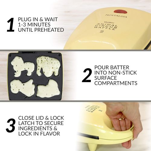  [아마존베스트]Nostalgia MANWFL4YW MyMini Electric Animal Circus Waffle Maker, Makes Cat, Dog, Elephant and Lion Shapes, Yellow, 4