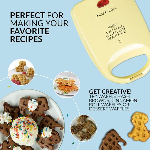  [아마존베스트]Nostalgia MANWFL4YW MyMini Electric Animal Circus Waffle Maker, Makes Cat, Dog, Elephant and Lion Shapes, Yellow, 4