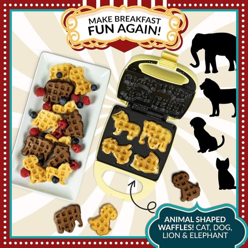  [아마존베스트]Nostalgia MANWFL4YW MyMini Electric Animal Circus Waffle Maker, Makes Cat, Dog, Elephant and Lion Shapes, Yellow, 4