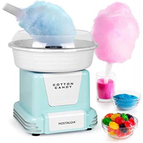  Nostalgia Retro Hard and Sugar Free Countertop Original Cotton Candy Maker, Includes 2 Reusable Cones And Scoop ? Aqua