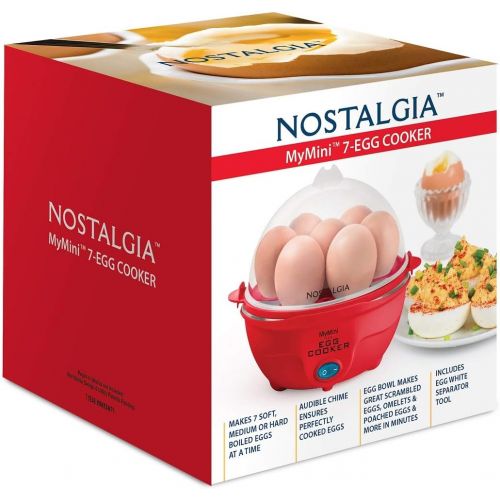  Nostalgia MyMini 7 Egg Cooker makes 7 soft medium or hard boiled eggs egg bowls includes egg white separator (Red)