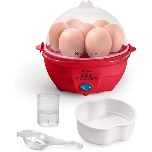  Nostalgia MyMini 7 Egg Cooker makes 7 soft medium or hard boiled eggs egg bowls includes egg white separator (Red)
