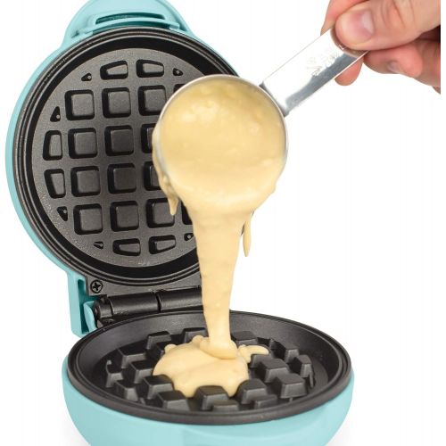  Nostalgia MWF5AQ MyMini Personal Electric Waffle Maker, 5-Inch Cooking Surface, Hash Browns, French Toast, Grilled Cheese, Quesadilla, Brownies, Cookies, Aqua