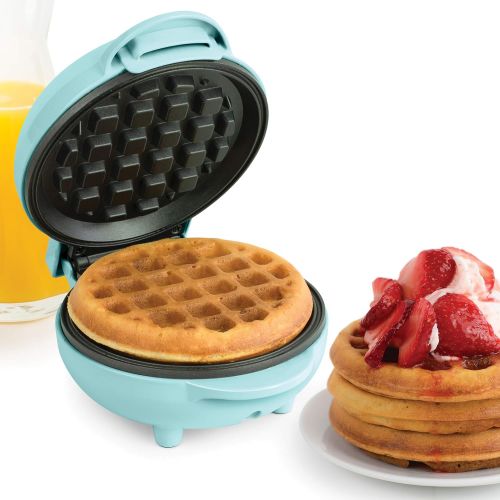  Nostalgia MWF5AQ MyMini Personal Electric Waffle Maker, 5-Inch Cooking Surface, Hash Browns, French Toast, Grilled Cheese, Quesadilla, Brownies, Cookies, Aqua