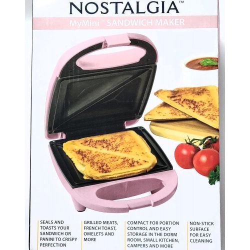  Nostalgia MyMini Sandwich Maker toaster compact for portion control seals and toasts sandwich panini maker (Pink)