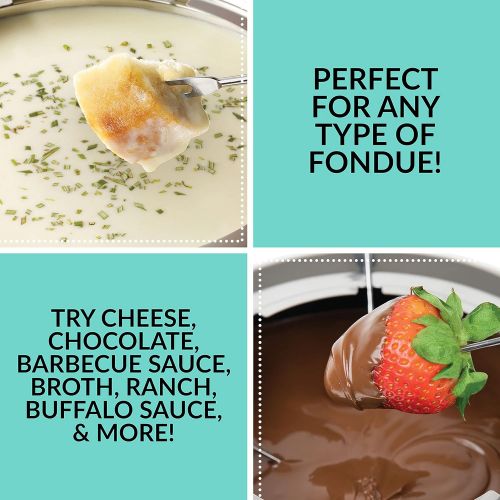  Nostalgia FPS6AQ 12-Cup Electric Fondue Pot with Adjustable Temperature Control 8 Color-Coded Forks, Cool-Touch Handles, Perfect for Chocolate, Cheese, Caramel, Aqua