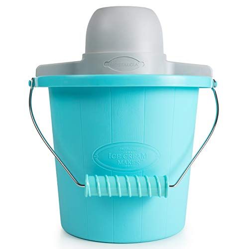  [아마존베스트]Nostalgia Electric Ice Cream Maker With Easy-Carry Handle Makes 4-Quarts In Minutes, Frozen Yogurt, Gelato  Blue