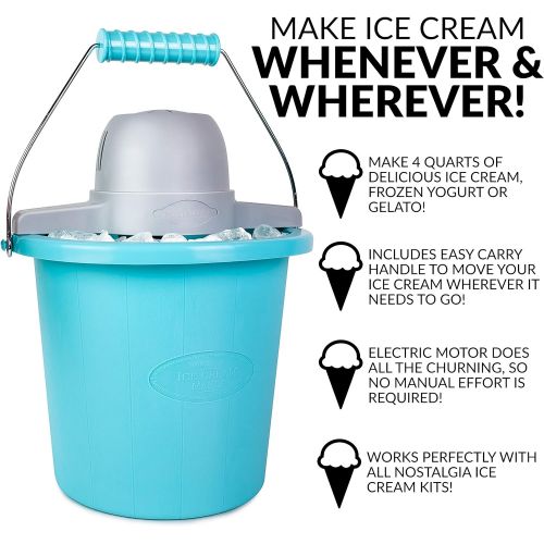  [아마존베스트]Nostalgia Electric Ice Cream Maker With Easy-Carry Handle Makes 4-Quarts In Minutes, Frozen Yogurt, Gelato  Blue