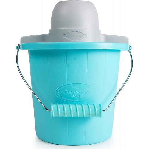  [아마존베스트]Nostalgia Electric Ice Cream Maker With Easy-Carry Handle Makes 4-Quarts In Minutes, Frozen Yogurt, Gelato  Blue