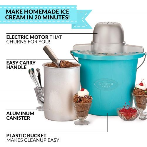  [아마존베스트]Nostalgia Electric Ice Cream Maker With Easy-Carry Handle Makes 4-Quarts In Minutes, Frozen Yogurt, Gelato  Blue