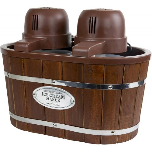  [아마존베스트]Nostalgia Double Flavor Electric Bucket Ice Cream Maker Makes 4-Quarts in Minutes, Frozen Yogurt, Gelato, Made From Real Wood, Includes Two 2-Qt Canisters